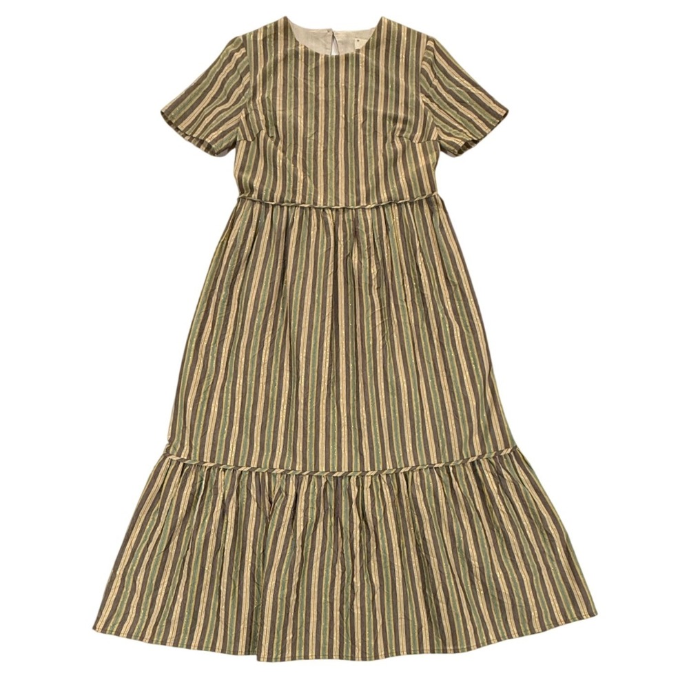 THE Korner Multi Color Striped Metallic Tiered Maxi Dress 38 US 6/8 Med W497
